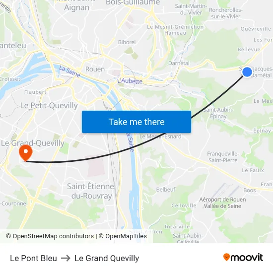 Le Pont Bleu to Le Grand Quevilly map