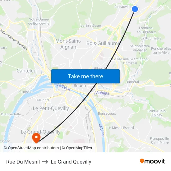 Rue Du Mesnil to Le Grand Quevilly map