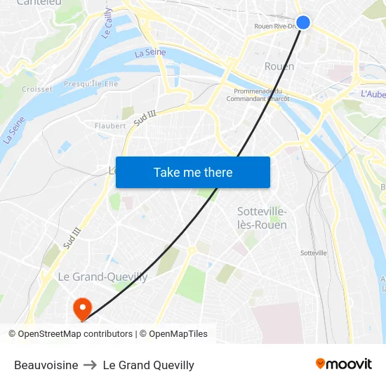 Beauvoisine to Le Grand Quevilly map