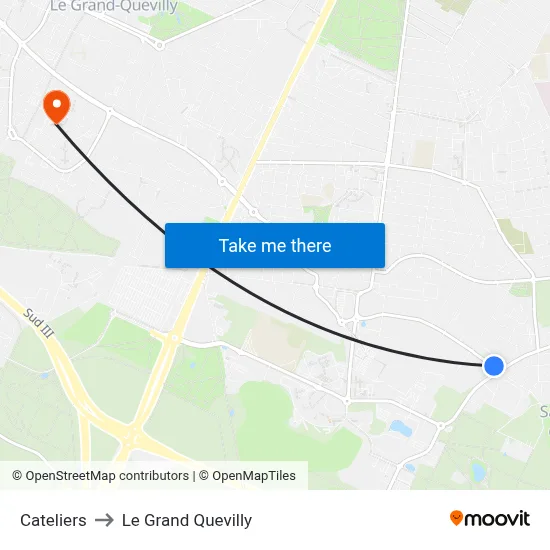 Cateliers to Le Grand Quevilly map