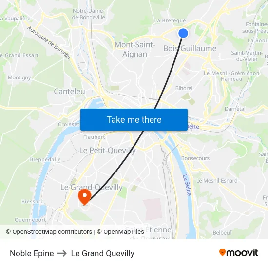 Noble Epine to Le Grand Quevilly map