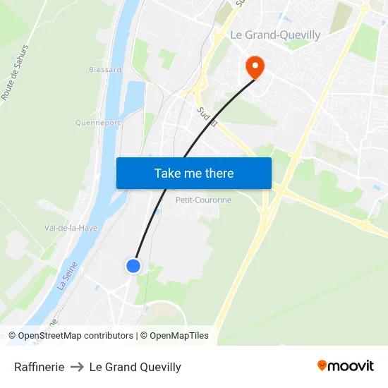Raffinerie to Le Grand Quevilly map