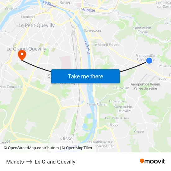 Manets to Le Grand Quevilly map