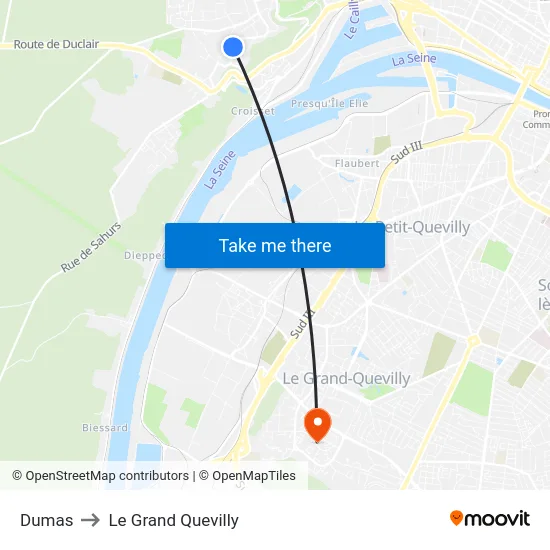 Dumas to Le Grand Quevilly map