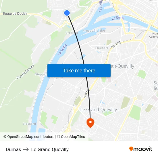 Dumas to Le Grand Quevilly map