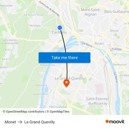 Monet to Le Grand Quevilly map