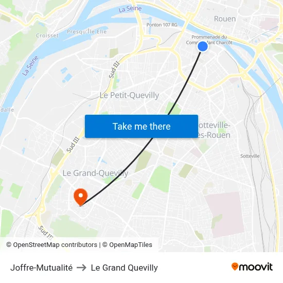Joffre-Mutualité to Le Grand Quevilly map