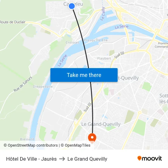 Hôtel De Ville - Jaurès to Le Grand Quevilly map