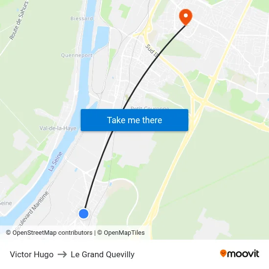 Victor Hugo to Le Grand Quevilly map