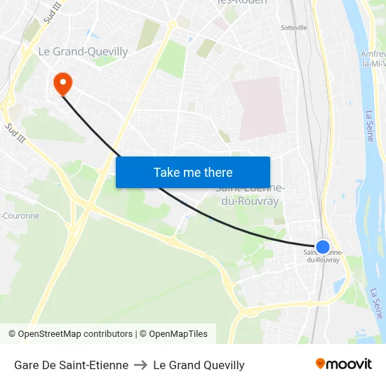 Gare De Saint-Etienne to Le Grand Quevilly map