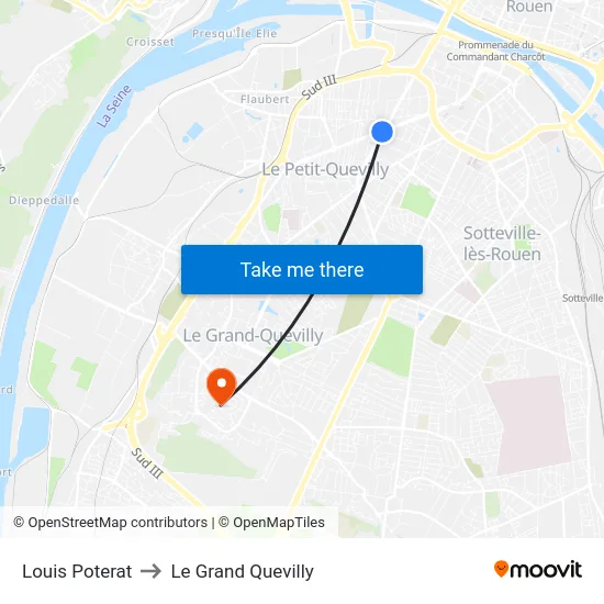 Louis Poterat to Le Grand Quevilly map