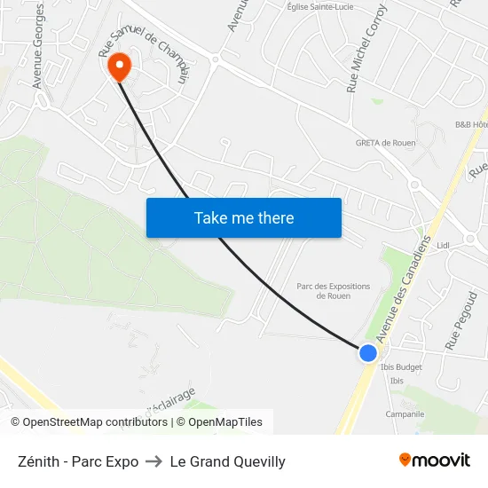 Zénith - Parc Expo to Le Grand Quevilly map