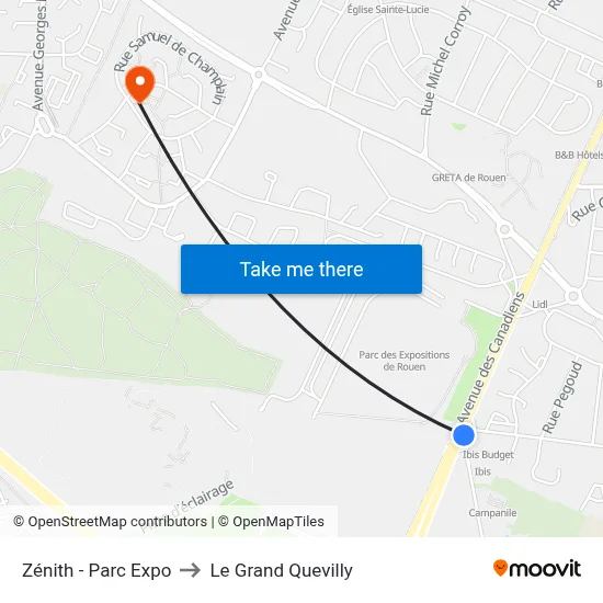 Zénith - Parc Expo to Le Grand Quevilly map