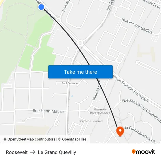 Roosevelt to Le Grand Quevilly map
