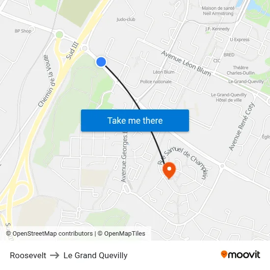 Roosevelt to Le Grand Quevilly map