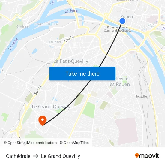 Cathédrale to Le Grand Quevilly map