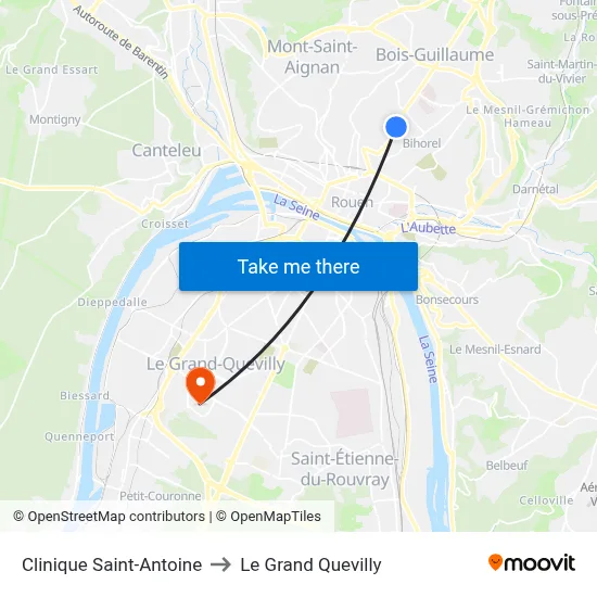 Clinique Saint-Antoine to Le Grand Quevilly map