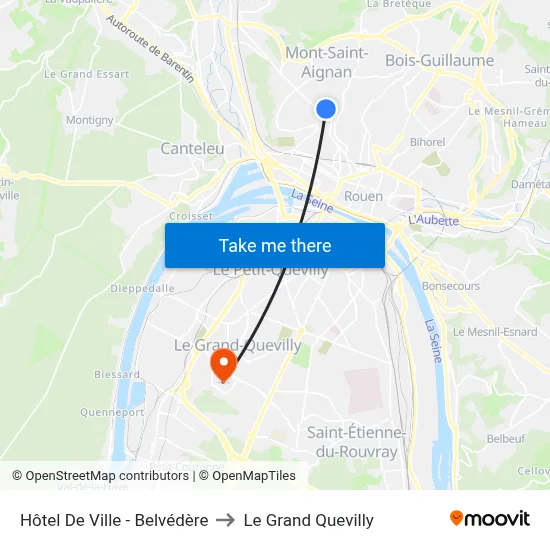 Hôtel De Ville - Belvédère to Le Grand Quevilly map