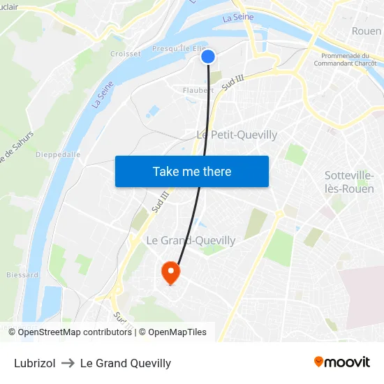 Lubrizol to Le Grand Quevilly map