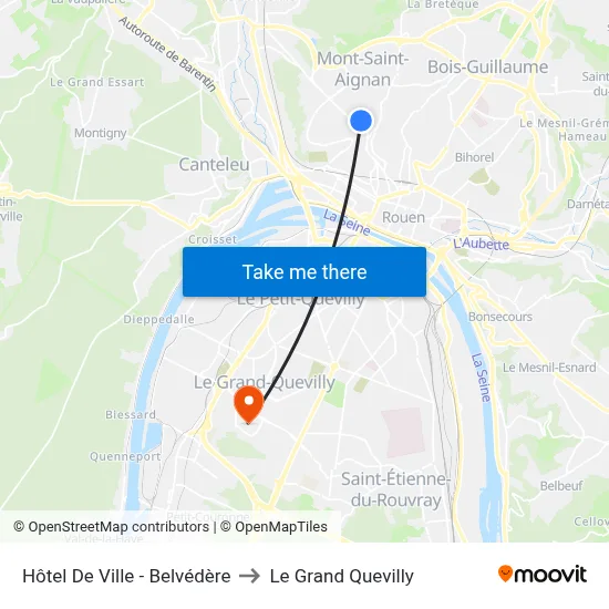 Hôtel De Ville - Belvédère to Le Grand Quevilly map