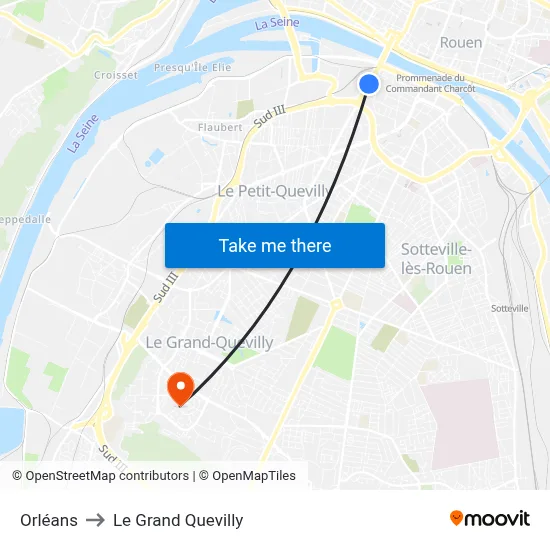 Orléans to Le Grand Quevilly map