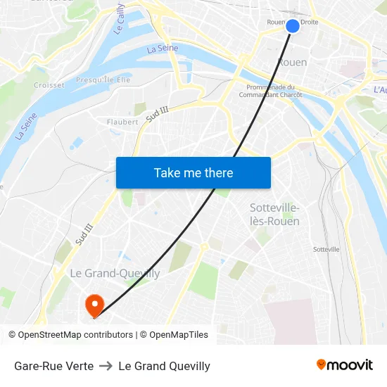 Gare-Rue Verte to Le Grand Quevilly map