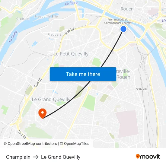 Champlain to Le Grand Quevilly map