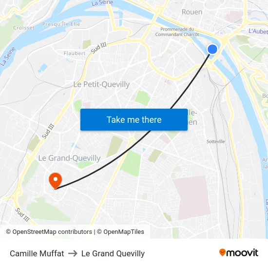 Camille Muffat to Le Grand Quevilly map