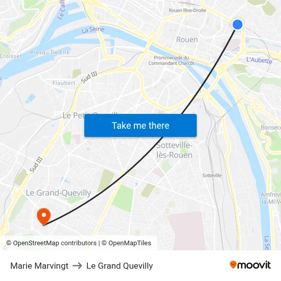 Marie Marvingt to Le Grand Quevilly map