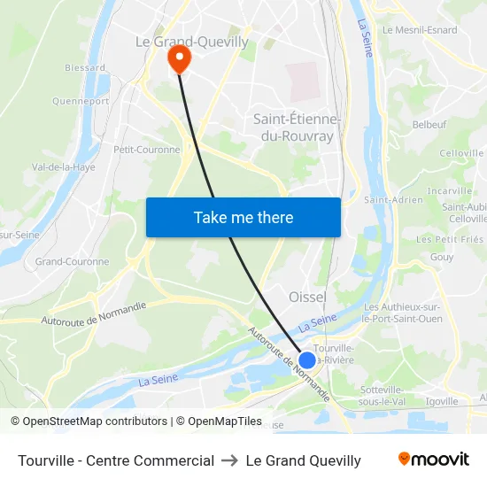 Tourville - Centre Commercial to Le Grand Quevilly map
