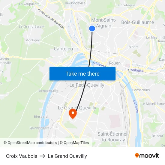 Croix Vaubois to Le Grand Quevilly map