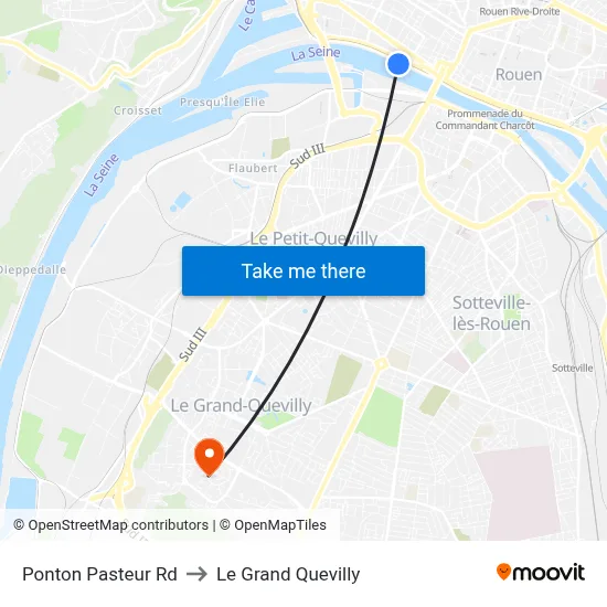 Ponton Pasteur Rd to Le Grand Quevilly map