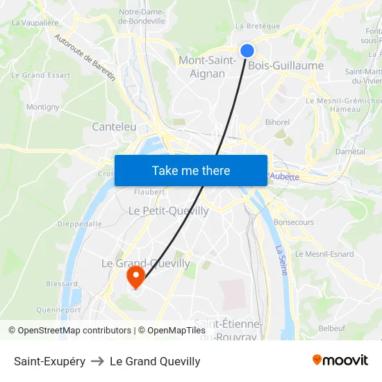 Saint-Exupéry to Le Grand Quevilly map