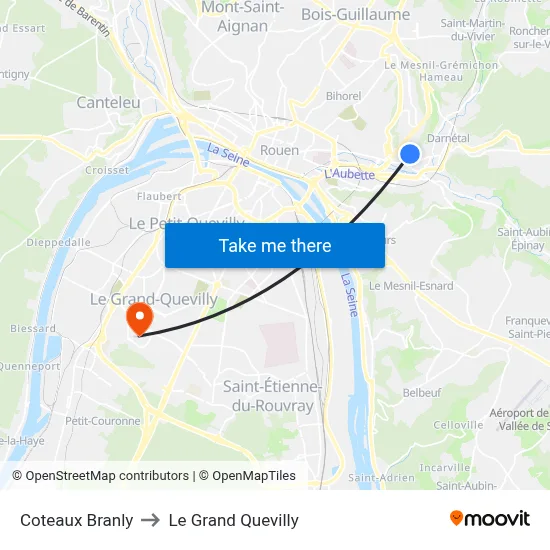 Coteaux Branly to Le Grand Quevilly map