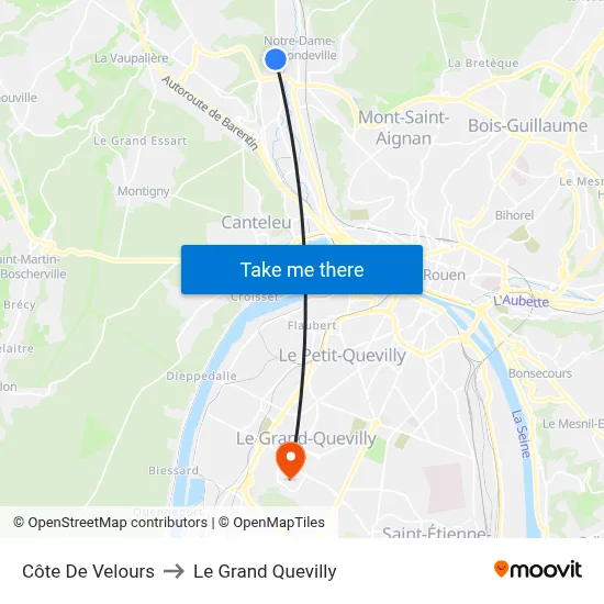 Côte De Velours to Le Grand Quevilly map