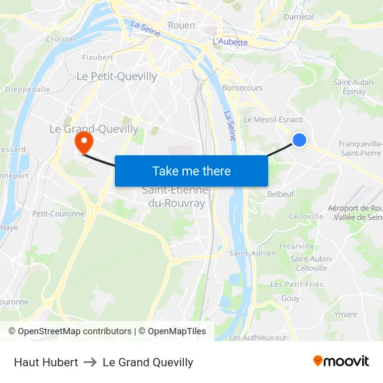 Haut Hubert to Le Grand Quevilly map