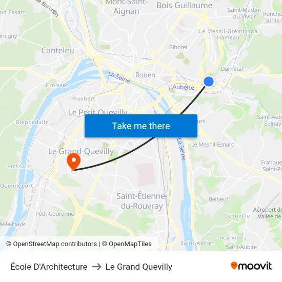 École D'Architecture to Le Grand Quevilly map