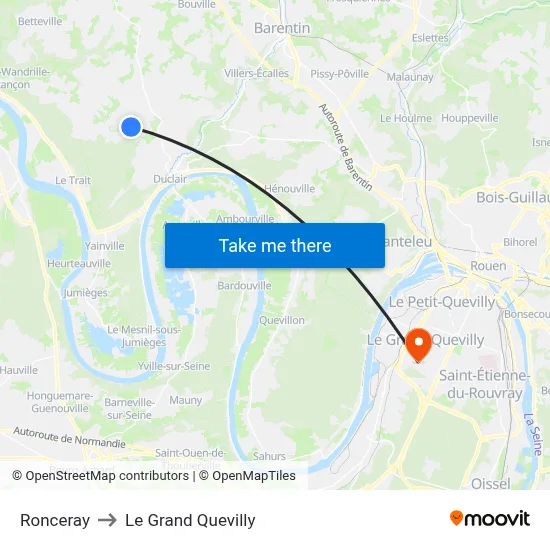 Ronceray to Le Grand Quevilly map