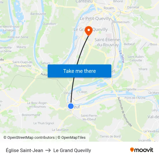 Église Saint-Jean to Le Grand Quevilly map