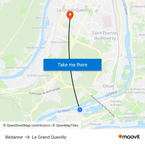 Bédanne to Le Grand Quevilly map
