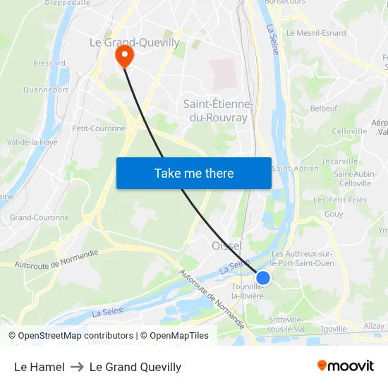 Le Hamel to Le Grand Quevilly map
