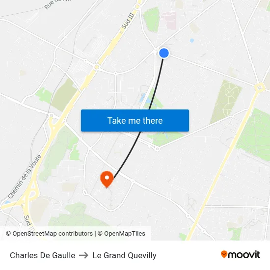 Charles De Gaulle to Le Grand Quevilly map