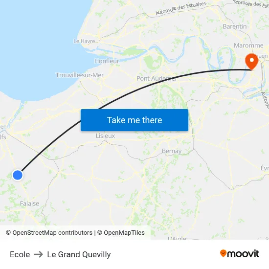 Ecole to Le Grand Quevilly map