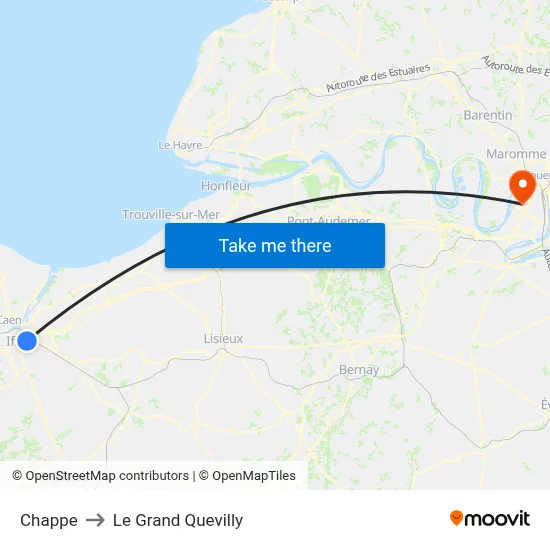 Chappe to Le Grand Quevilly map