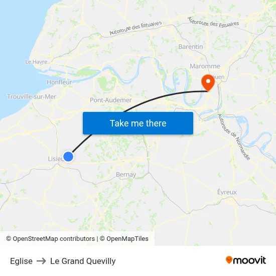 Eglise to Le Grand Quevilly map