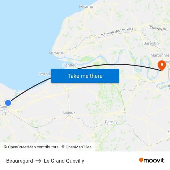 Beauregard to Le Grand Quevilly map