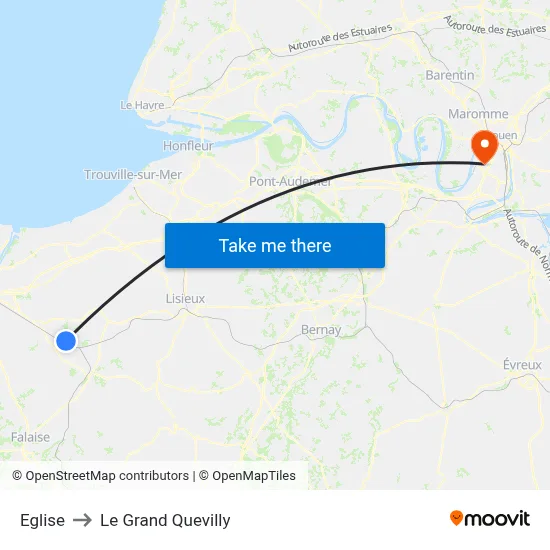 Eglise to Le Grand Quevilly map