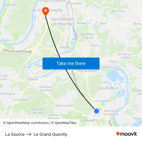 La Source to Le Grand Quevilly map