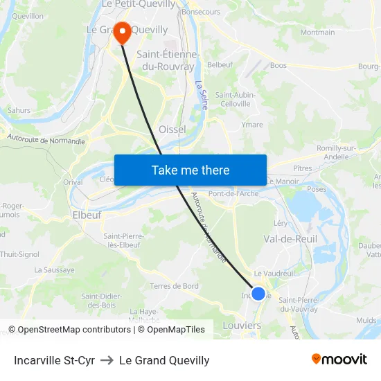 Incarville St-Cyr to Le Grand Quevilly map