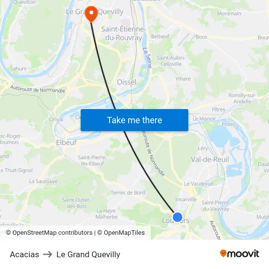 Acacias to Le Grand Quevilly map